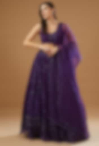 Purple Shimmer Organza Embroidered Bridal Lehenga Set by Astha Narang at Pernia's Pop Up Shop