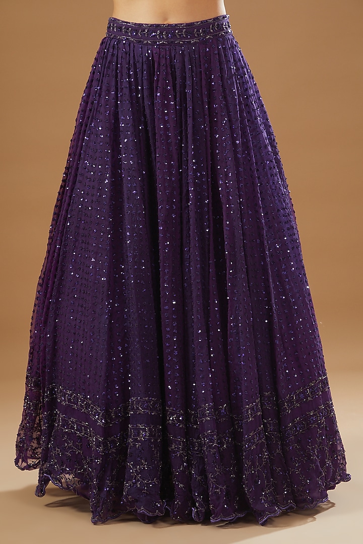 Purple Shimmer Organza Embroidered Bridal Lehenga Set by Astha Narang at Pernia's Pop Up Shop
