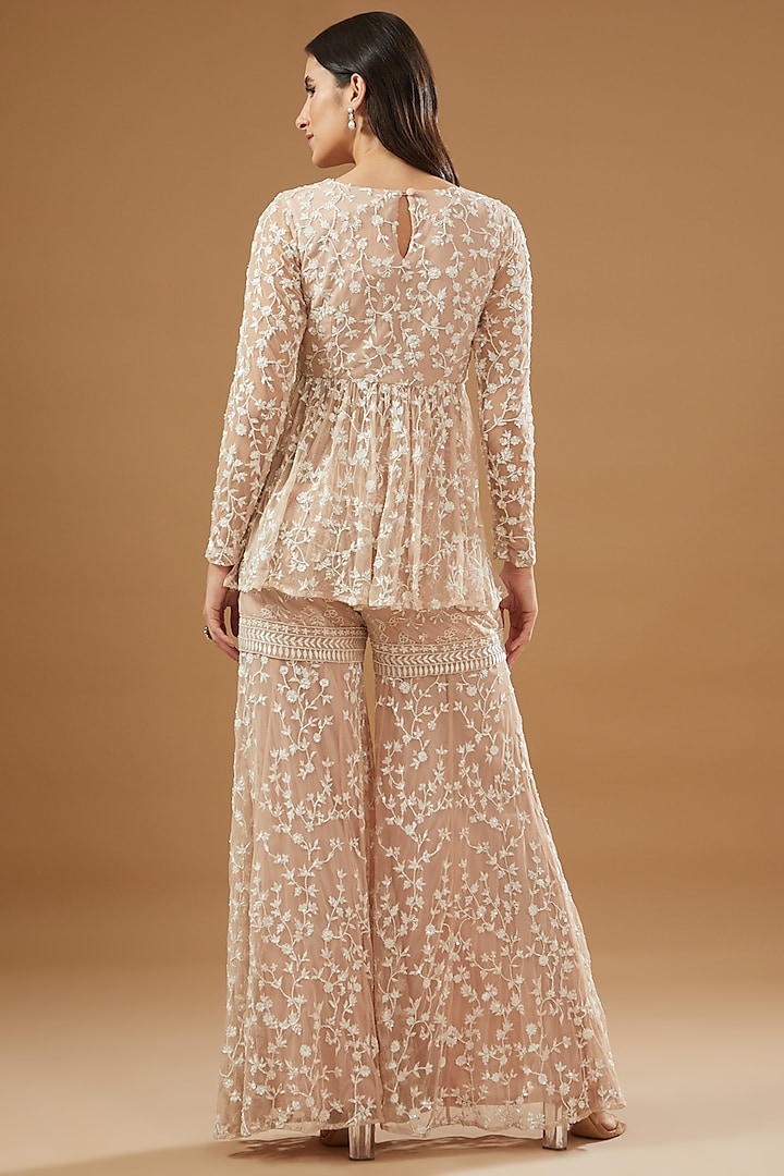 Beige Net Embroidered Bridal Sharara Set by Astha Narang at Pernia's Pop Up Shop