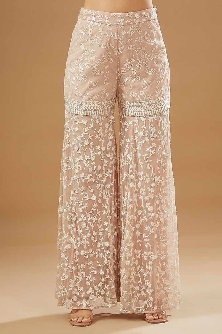 Beige Net Embroidered Bridal Sharara Set by Astha Narang at Pernia's Pop Up Shop