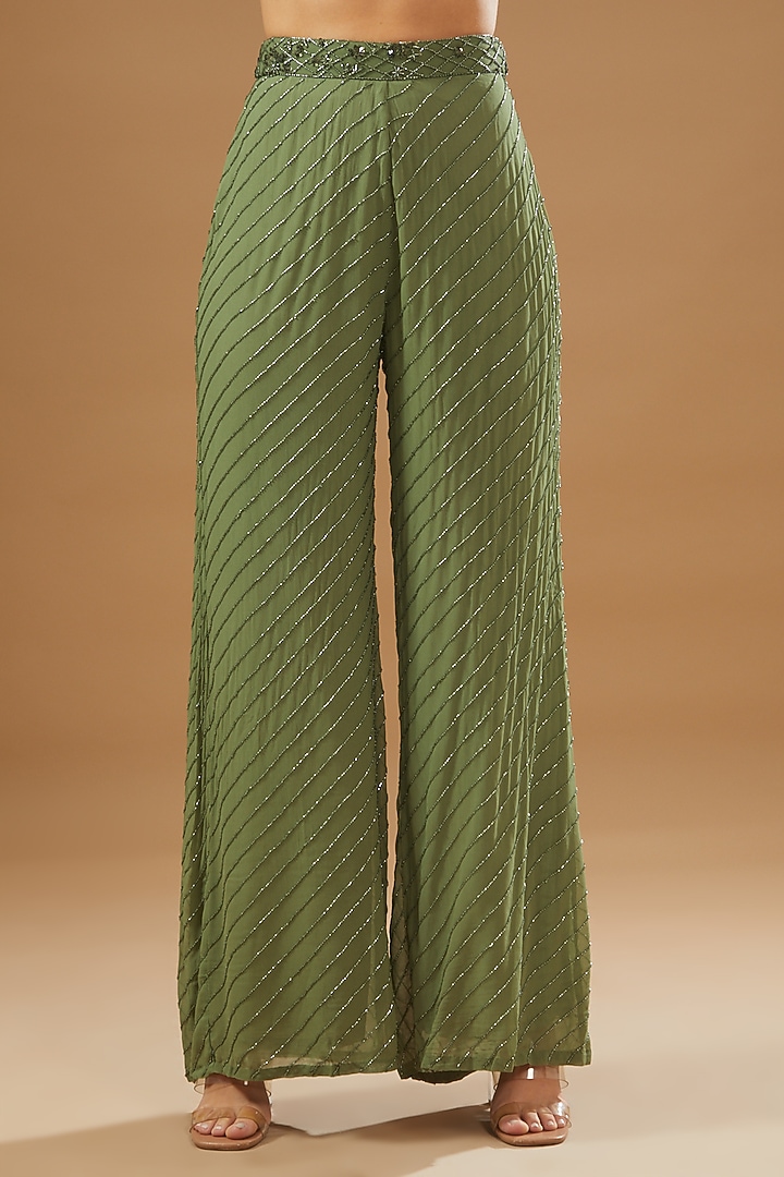 Olive Green Net Jacket Set by Astha Narang at Pernia's Pop Up Shop
