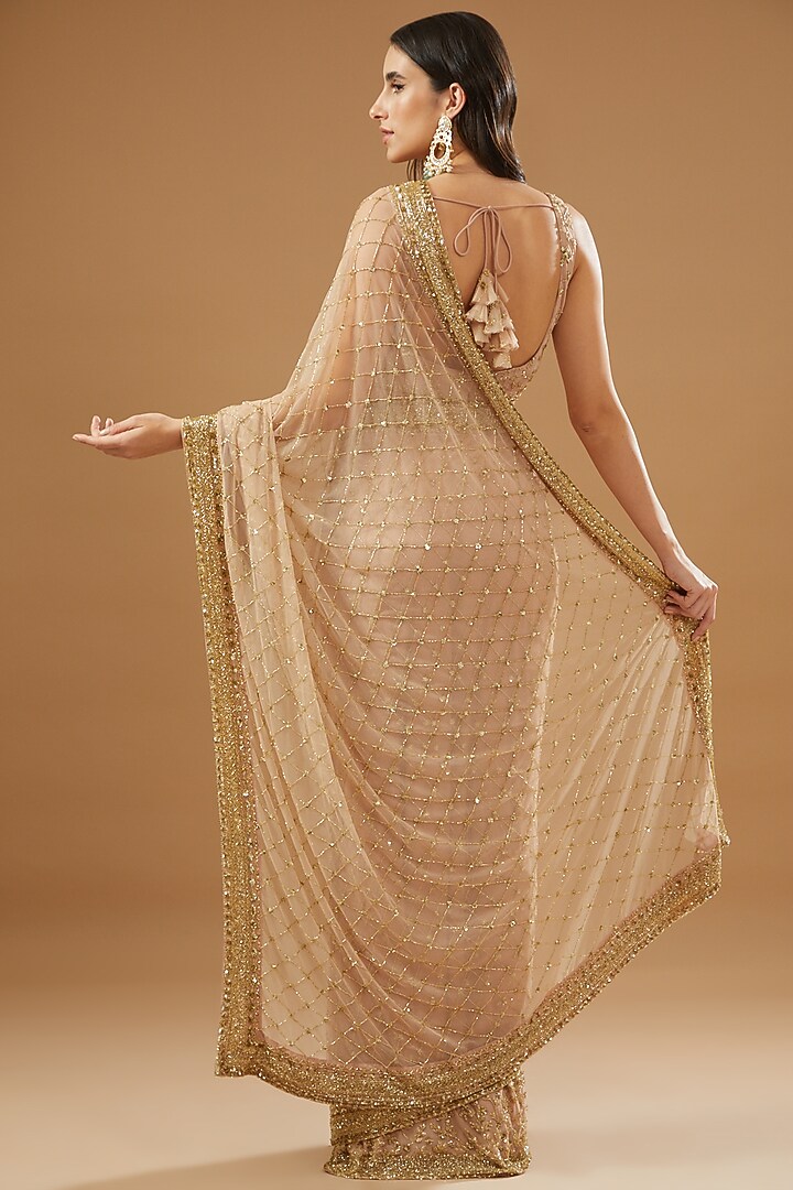Pink Net Reception Saree Set by Astha Narang at Pernia's Pop Up Shop