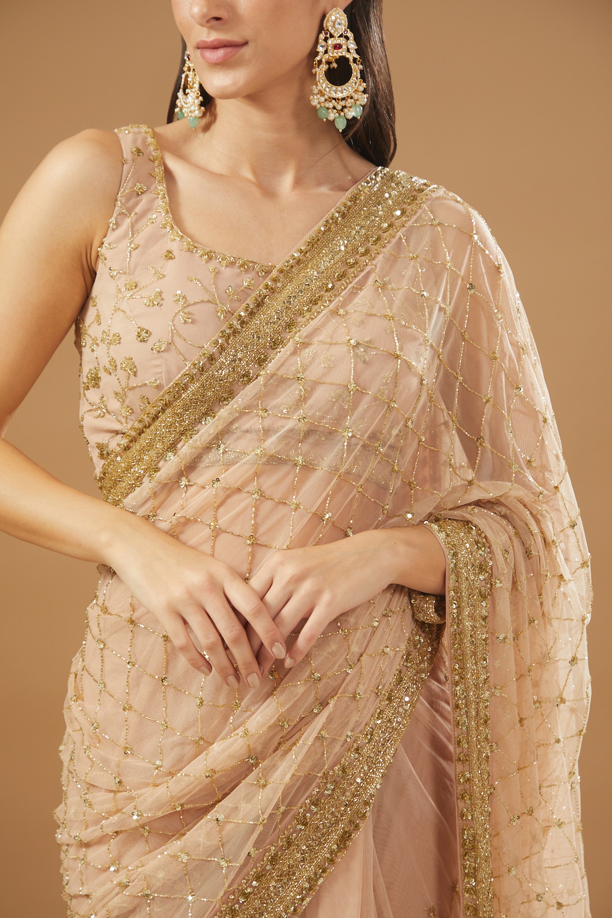 Astha Narang - Women Off-White Net Designer Wedding Saree Set at Pernias Pop Up Shop