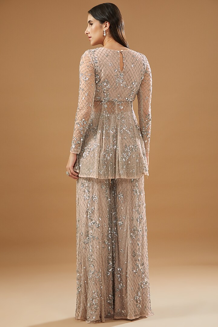 Pink Net Embroidered Bridal Sharara Set by Astha Narang at Pernia's Pop Up Shop