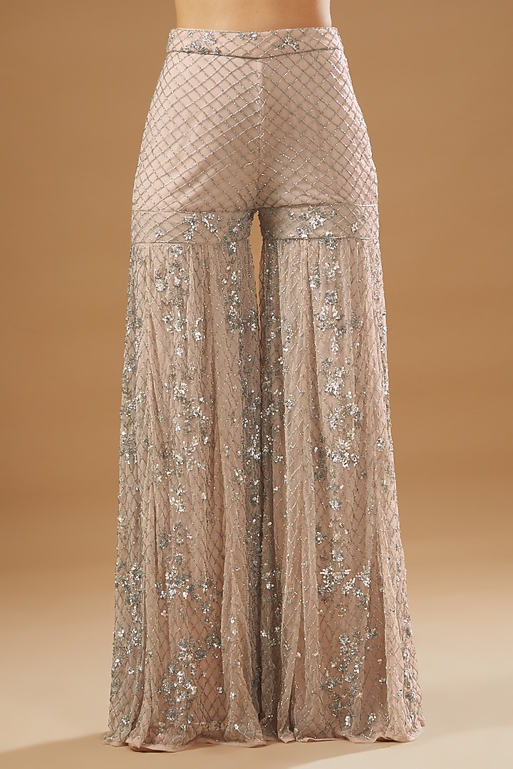 Pink Net Embroidered Bridal Sharara Set by Astha Narang at Pernia's Pop Up Shop