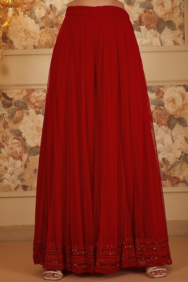 Red Net Embroidered Wedding Anarkali Set by Astha Narang at Pernia's Pop Up Shop