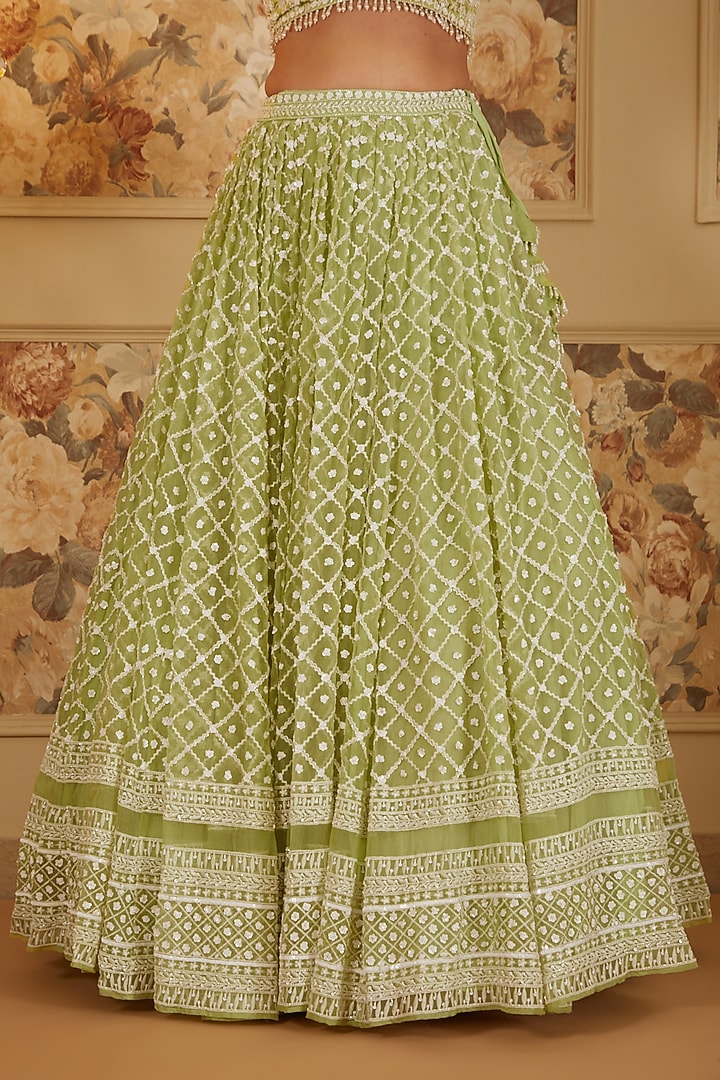 Mint Organza Embroidered Bridal Lehenga Set by Astha Narang at Pernia's Pop Up Shop
