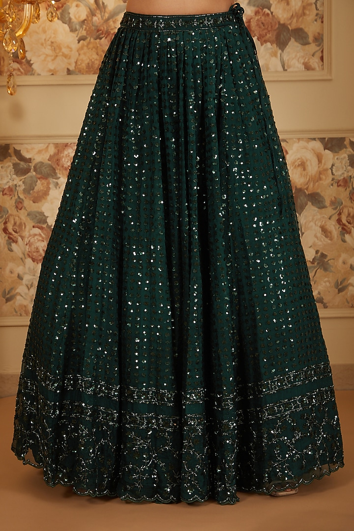 Bottle Green Organza Shimmer Bridal Lehenga Set by Astha Narang at Pernia's Pop Up Shop