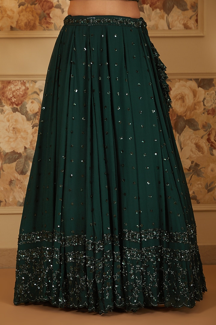 Green Georgette Embroidered Shimmer Wedding Lehenga Set by Astha Narang at Pernia's Pop Up Shop