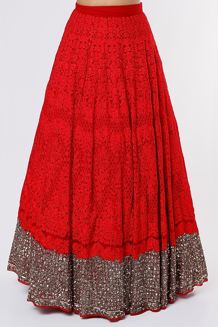 Red Net Thread Embroidered Bridal Lehenga Set by Astha Narang at Pernia's Pop Up Shop