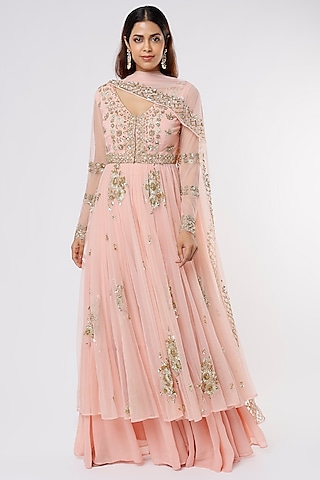 Baby Pink Net Sharara Set by Astha Narang