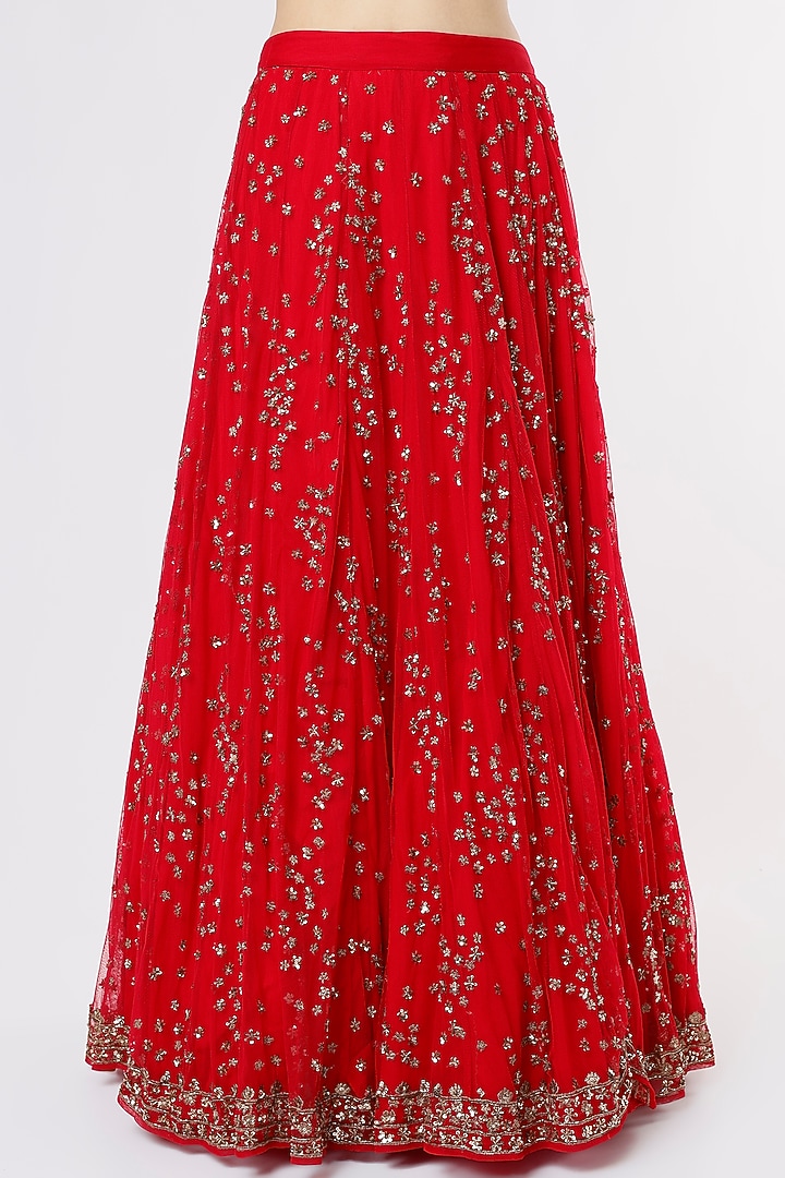 Red Net Zardosi Embroidered Wedding Lehenga Set by Astha Narang at Pernia's Pop Up Shop