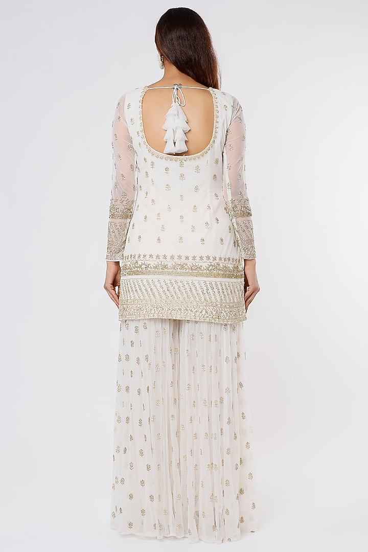 White Embroidered Wedding Sharara Set by Astha Narang at Pernia's Pop Up Shop