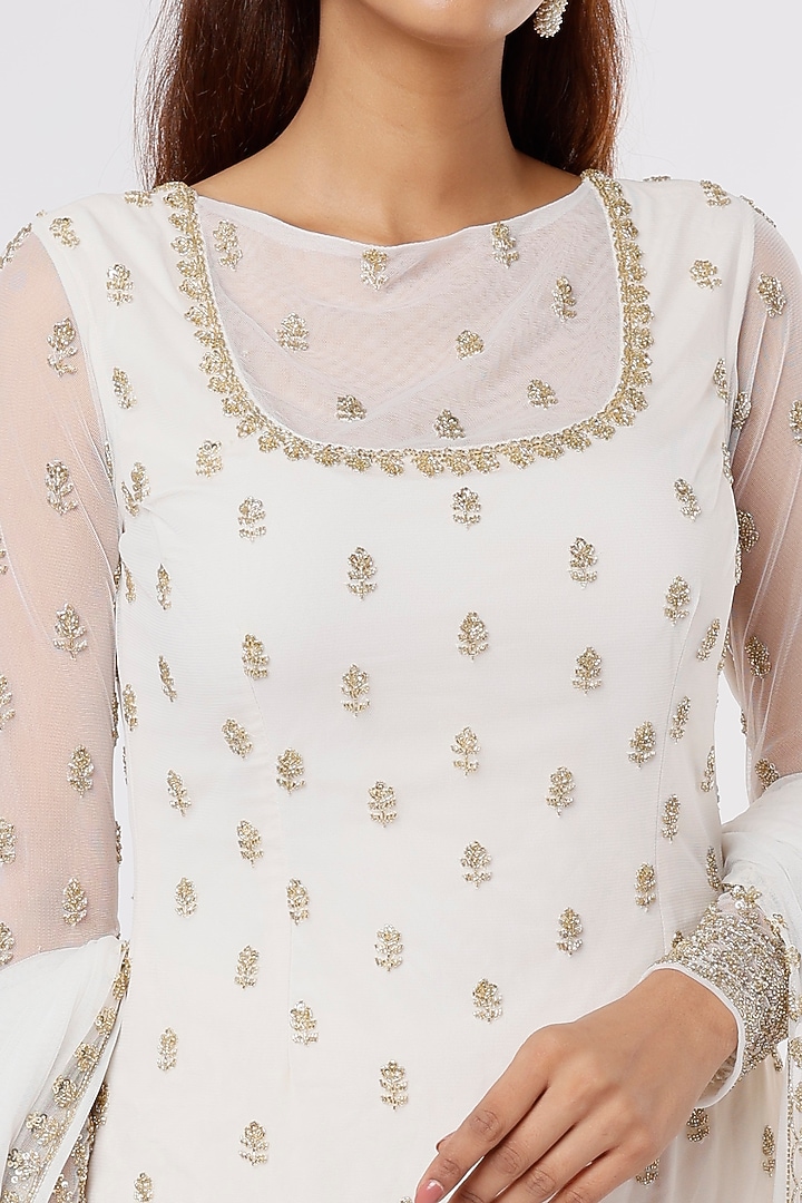 White Embroidered Wedding Sharara Set by Astha Narang at Pernia's Pop Up Shop
