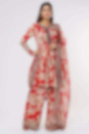 Red Embroidered Pant Set by Astha Narang