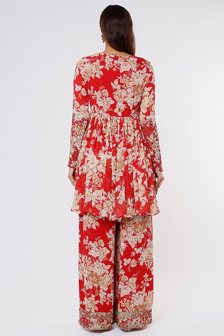 Red Embroidered Pant Set by Astha Narang at Pernia's Pop Up Shop