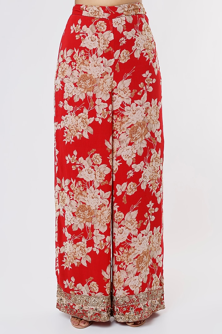 Red Embroidered Pant Set by Astha Narang at Pernia's Pop Up Shop