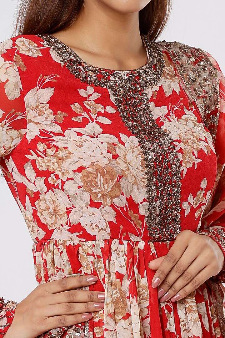 Red Embroidered Pant Set by Astha Narang at Pernia's Pop Up Shop