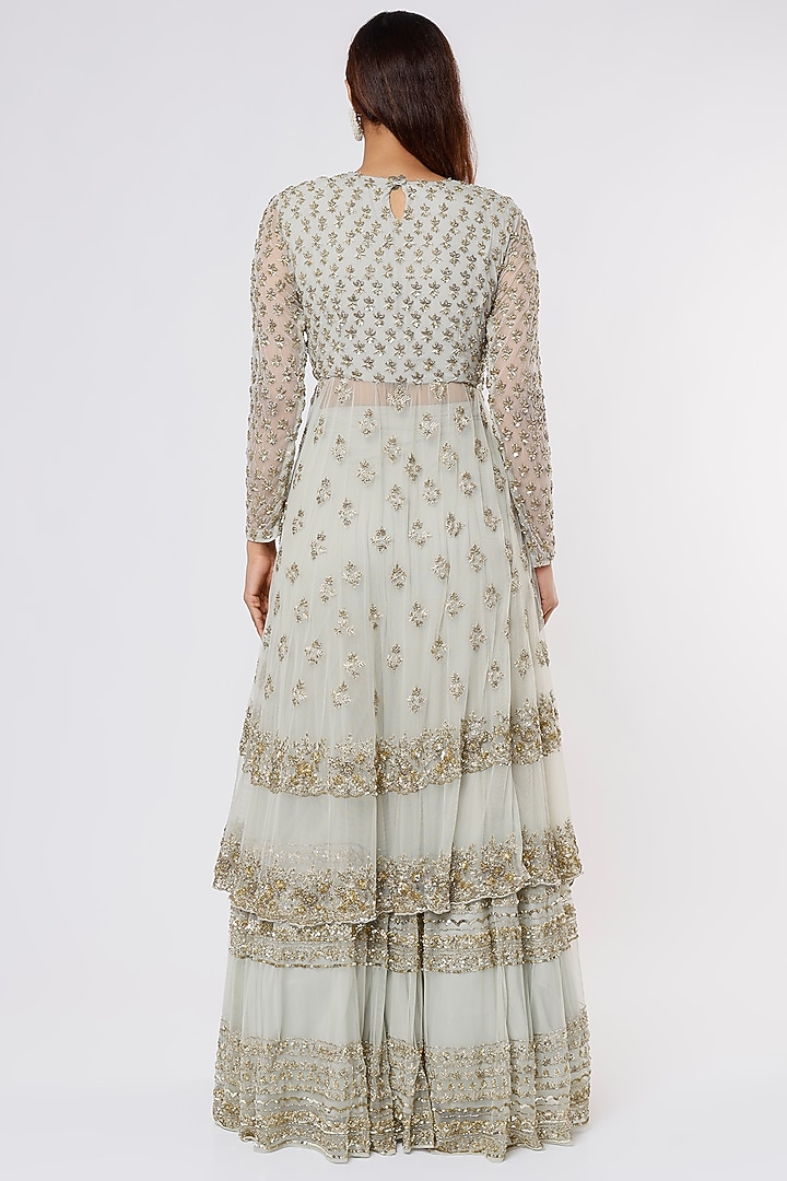 Sea Green Embroidered Bridal Sharara Set by Astha Narang at Pernia's Pop Up Shop