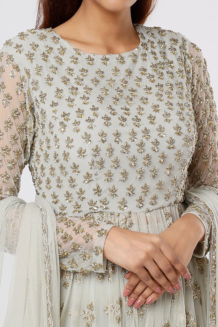 Sea Green Embroidered Bridal Sharara Set by Astha Narang at Pernia's Pop Up Shop