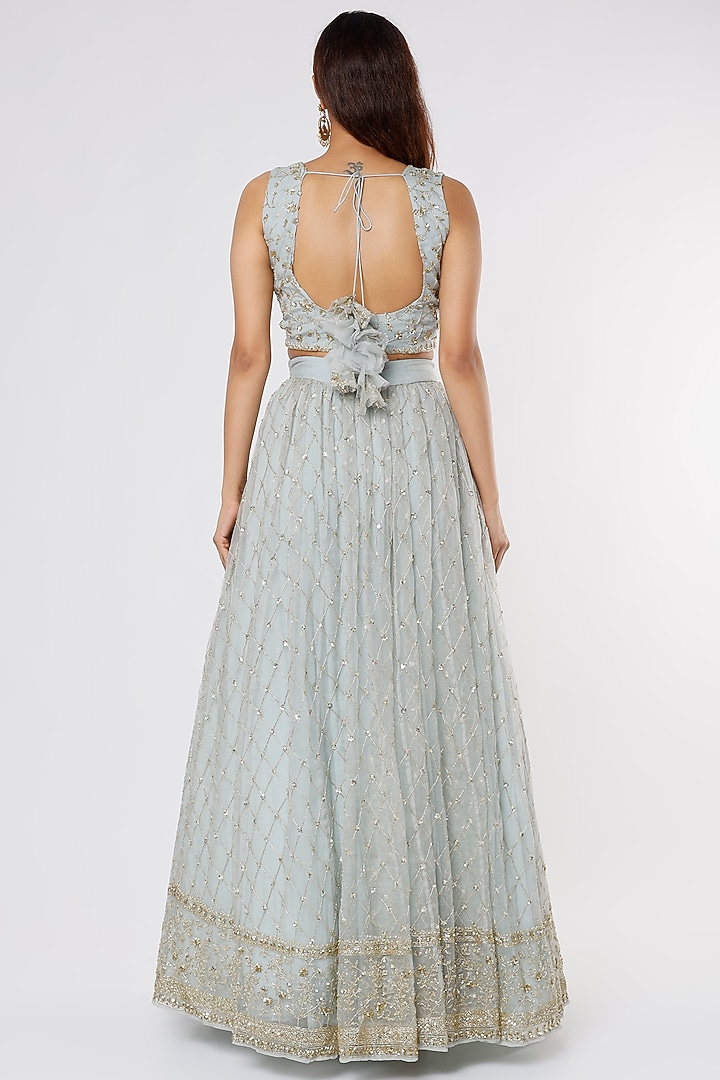 Sky Blue Organza Jaal Embroidered Bridal Lehenga Set by Astha Narang at Pernia's Pop Up Shop