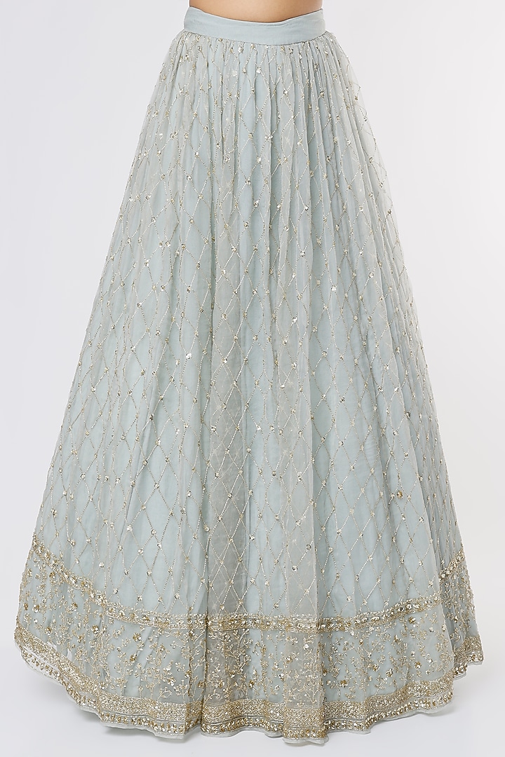 Sky Blue Organza Jaal Embroidered Bridal Lehenga Set by Astha Narang at Pernia's Pop Up Shop