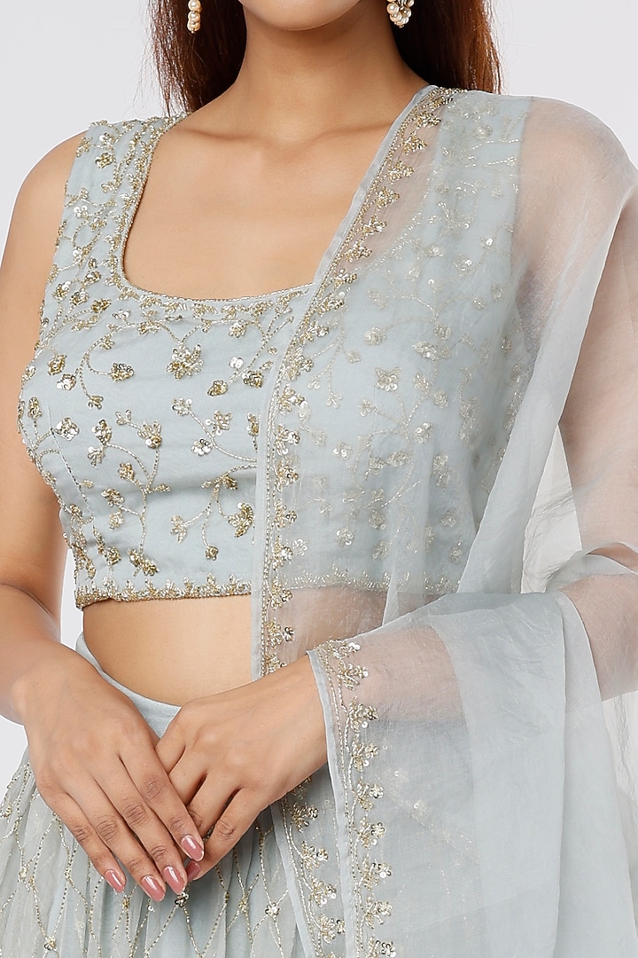 Sky Blue Organza Jaal Embroidered Bridal Lehenga Set by Astha Narang at Pernia's Pop Up Shop