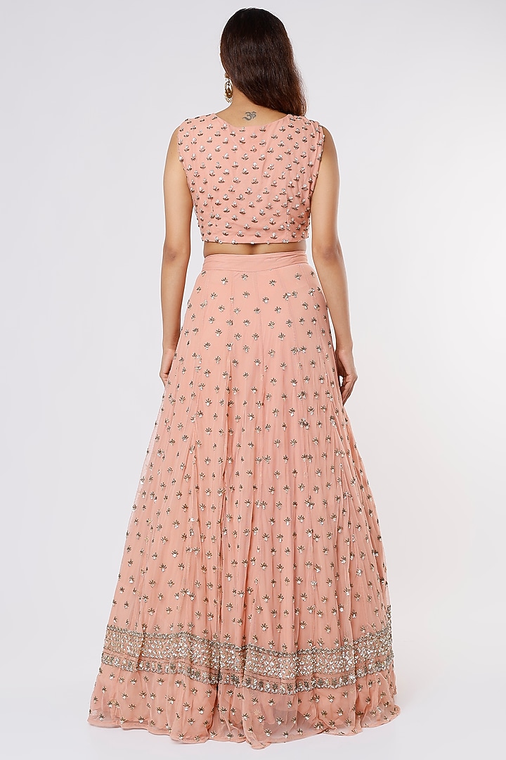 Peach Raw Silk Boota Embroidered Wedding Lehenga Set by Astha Narang at Pernia's Pop Up Shop