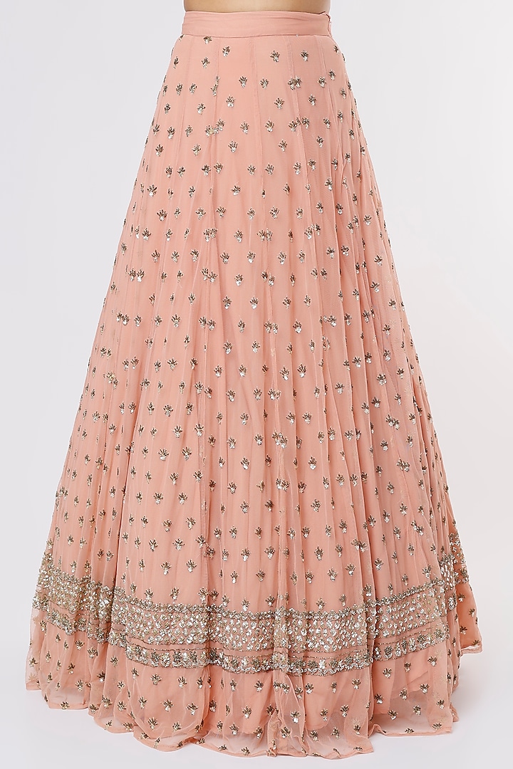 Peach Raw Silk Boota Embroidered Wedding Lehenga Set by Astha Narang at Pernia's Pop Up Shop