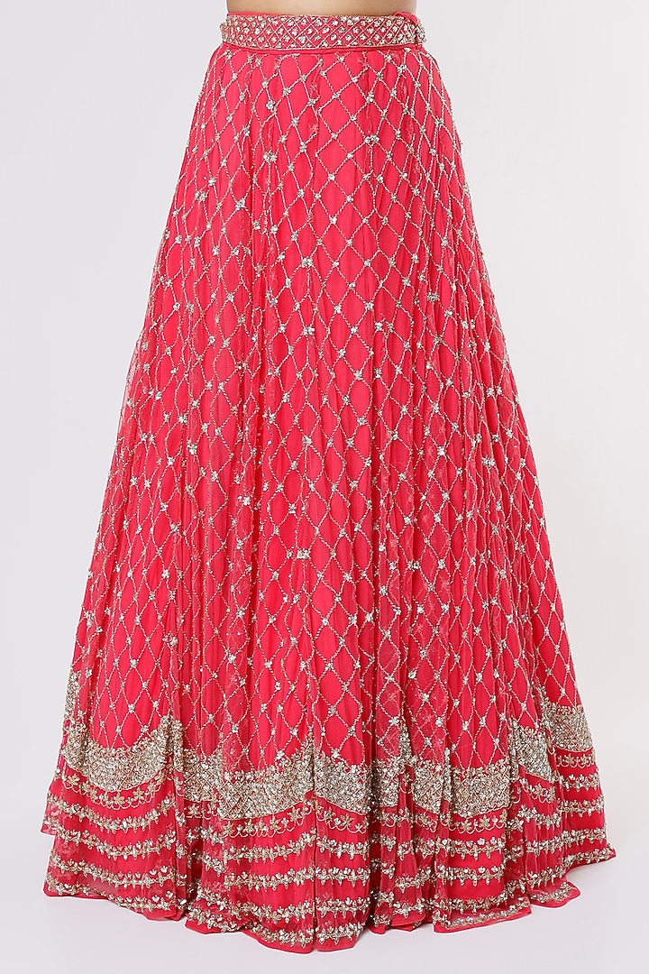 Pink Net Jaal Embroidered Bridal Lehenga Set by Astha Narang at Pernia's Pop Up Shop