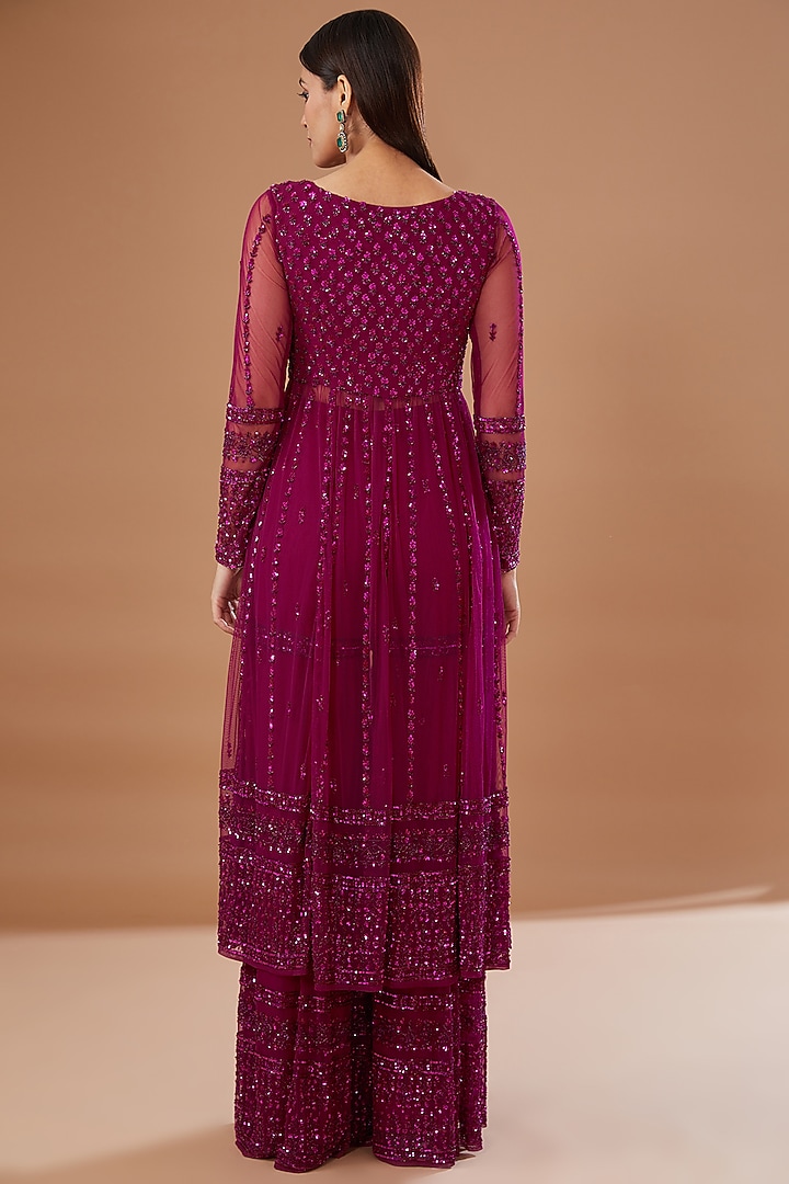 Pink Net Embroidered Jacket Set by Astha Narang at Pernia's Pop Up Shop