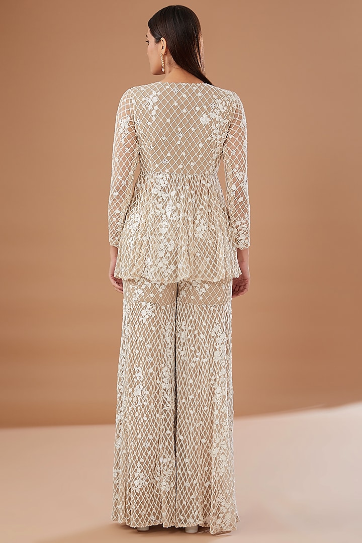 Grey Crepe Embroidered Pant Set by Astha Narang at Pernia's Pop Up Shop