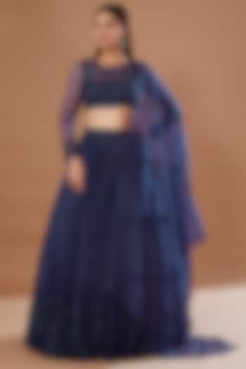 Navy Blue Organza Embroidered Bridal Lehenga Set by Astha Narang at Pernia's Pop Up Shop