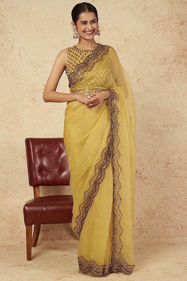 Beige Embroidered Saree Set by Astha Narang