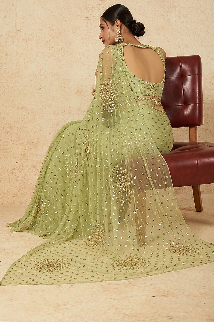 Green Embroidered Wedding Saree Set by Astha Narang at Pernia's Pop Up Shop