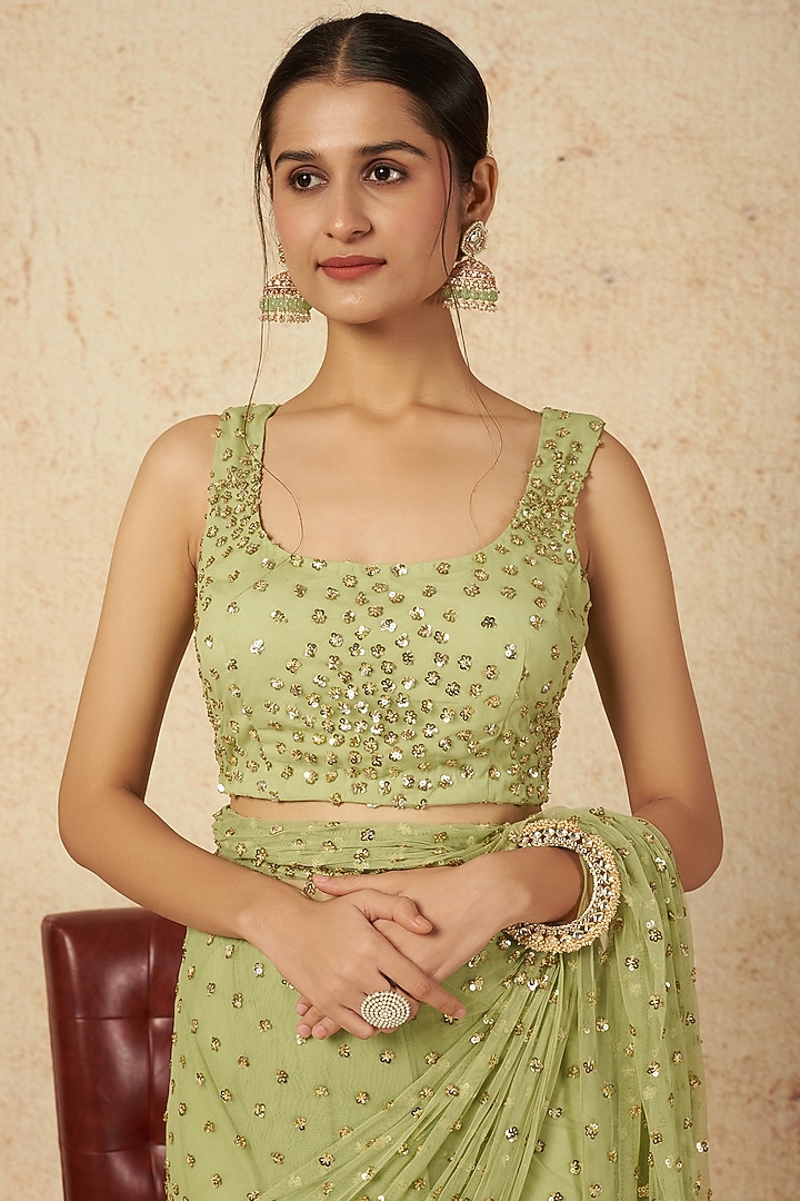 Green Embroidered Wedding Saree Set by Astha Narang at Pernia's Pop Up Shop