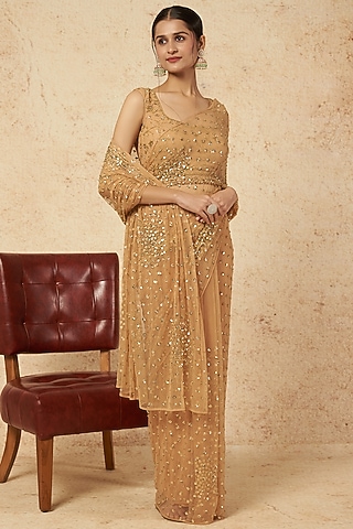 Beige Embroidered Saree Set by Astha Narang