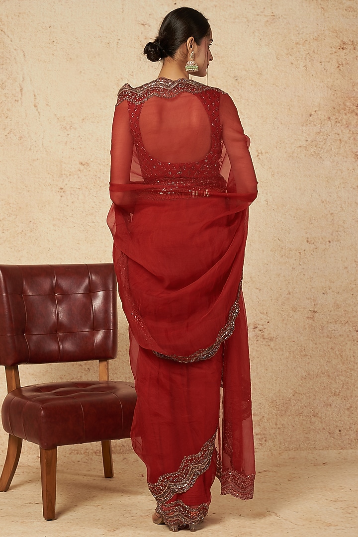 Red Embroidered Wedding Saree Set by Astha Narang at Pernia's Pop Up Shop