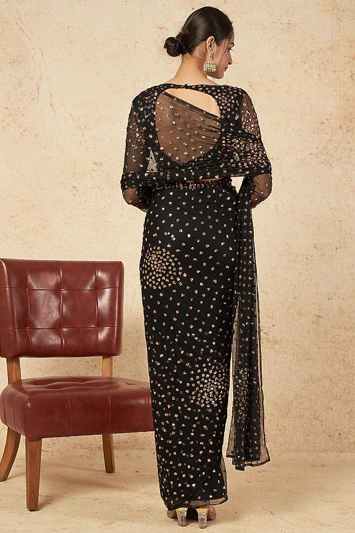 Black Net & Crepe Wedding Saree Set by Astha Narang at Pernia's Pop Up Shop