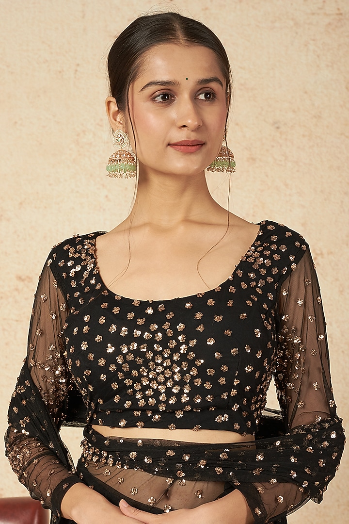 Black Net & Crepe Wedding Saree Set by Astha Narang at Pernia's Pop Up Shop