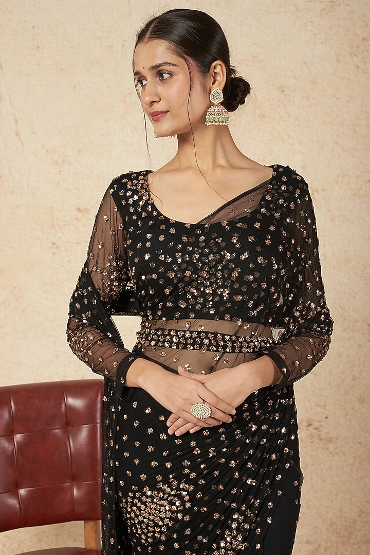 Black Net & Crepe Wedding Saree Set by Astha Narang at Pernia's Pop Up Shop