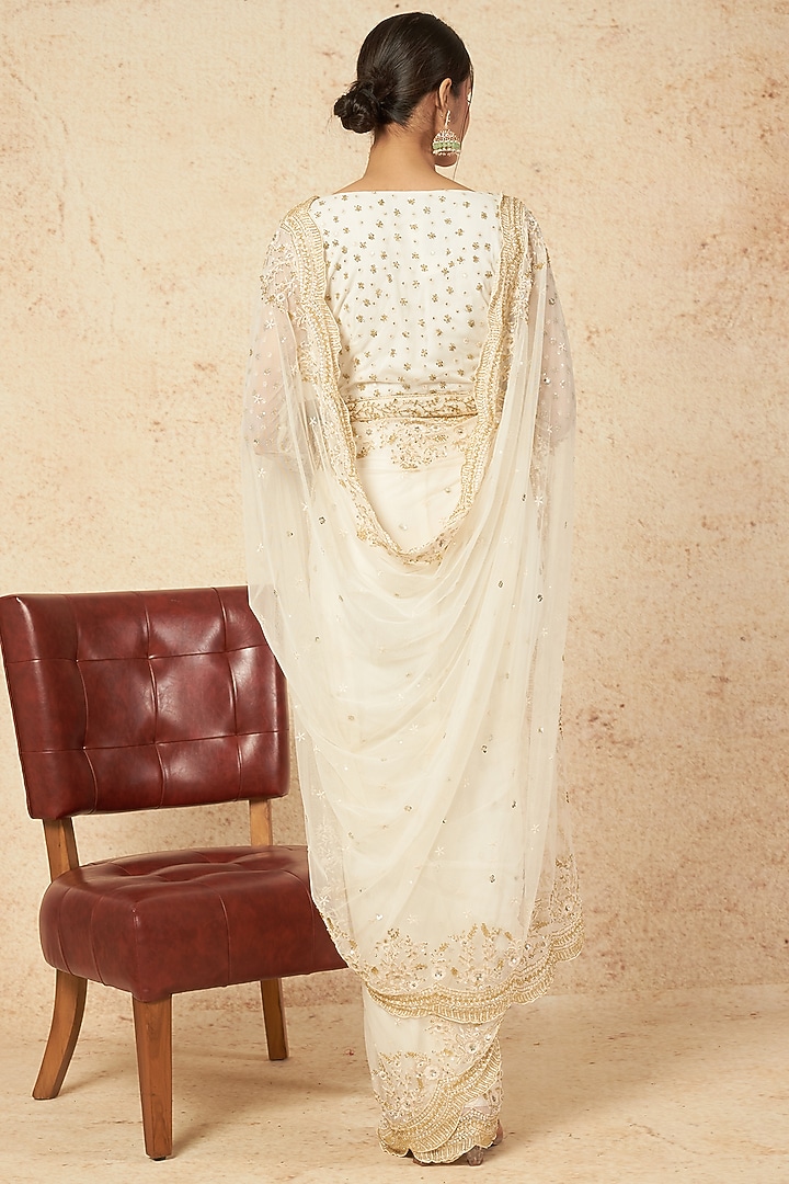 White Embroidered Wedding Saree Set by Astha Narang at Pernia's Pop Up Shop