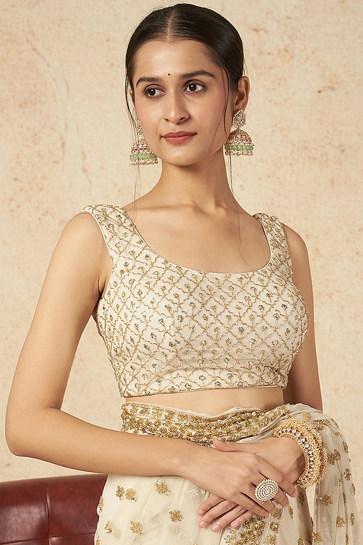 White Sequins Embroidered Reception Saree Set by Astha Narang at Pernia's Pop Up Shop