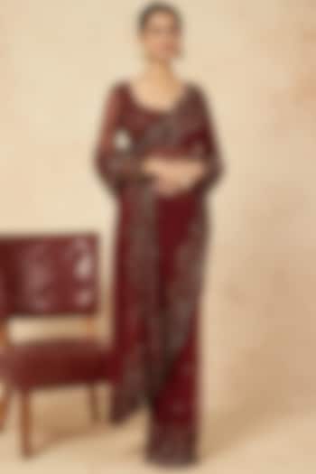 Maroon Embroidered Saree Set by Astha Narang