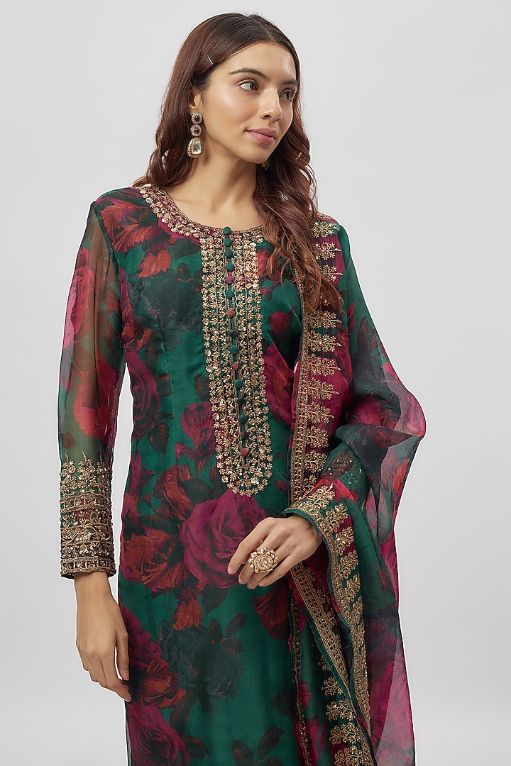 Emerald Green Organza Wedding Sharara Set by Astha Narang at Pernia's Pop Up Shop