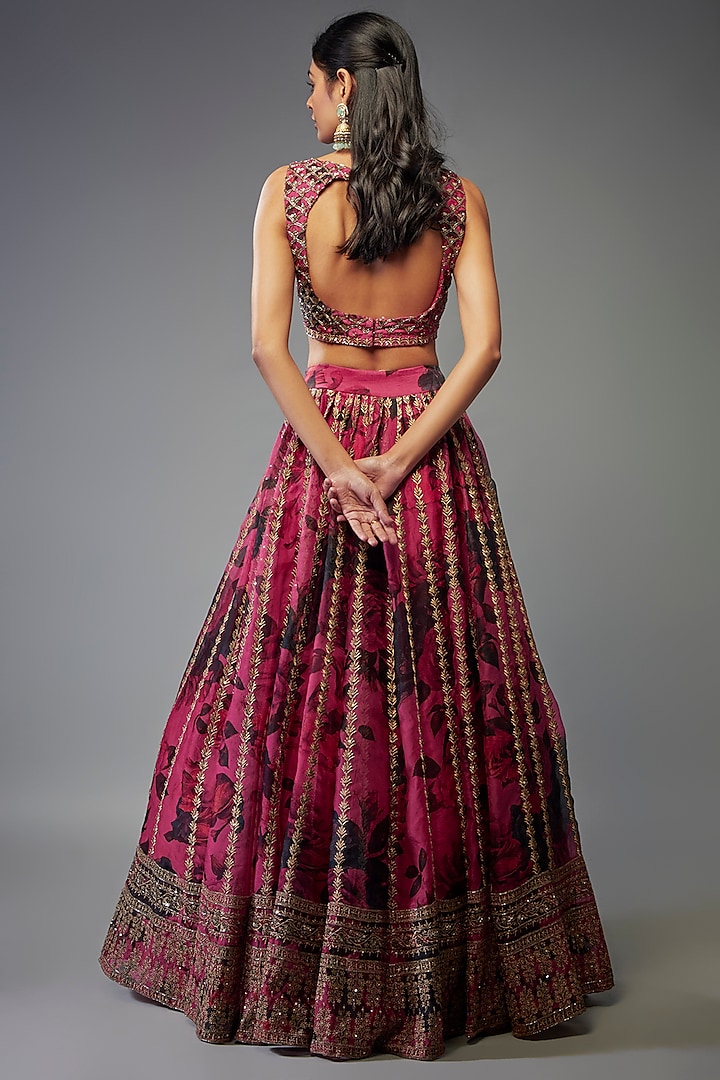 Plum Organza Floral Printed Wedding Lehenga Set by Astha Narang at Pernia's Pop Up Shop