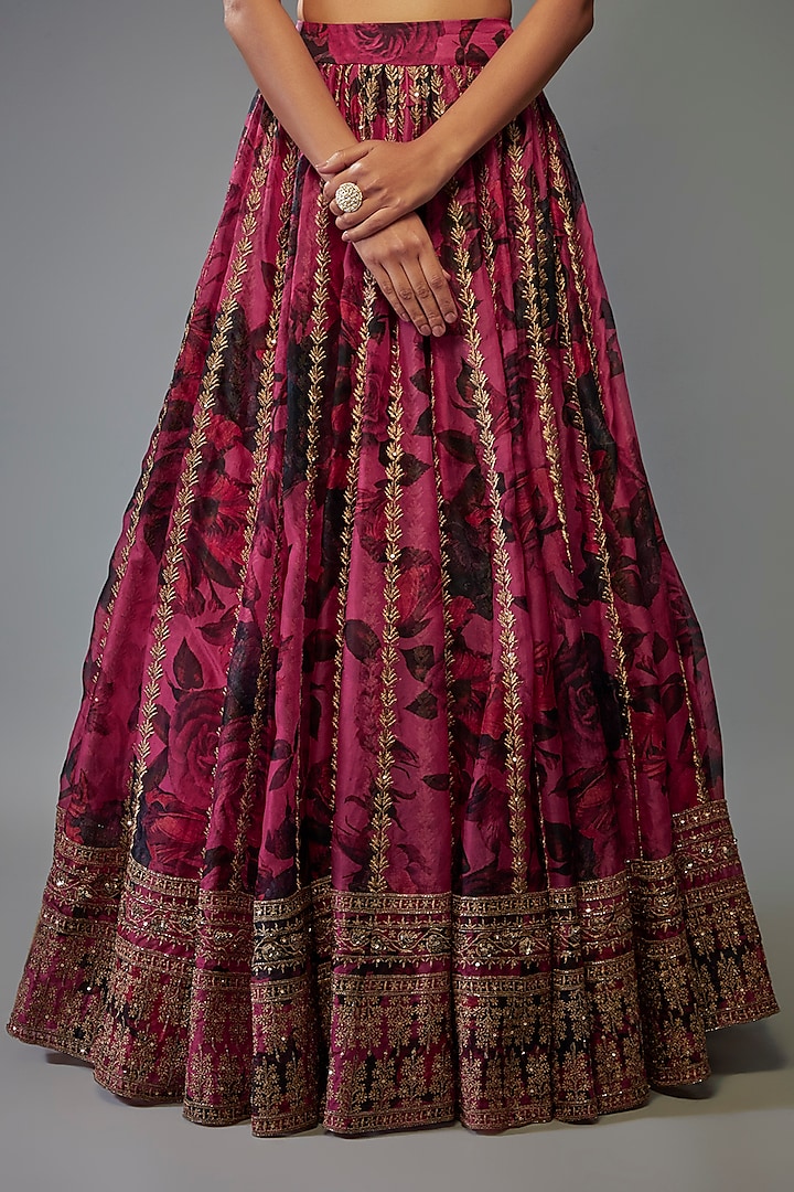 Plum Organza Floral Printed Wedding Lehenga Set by Astha Narang at Pernia's Pop Up Shop