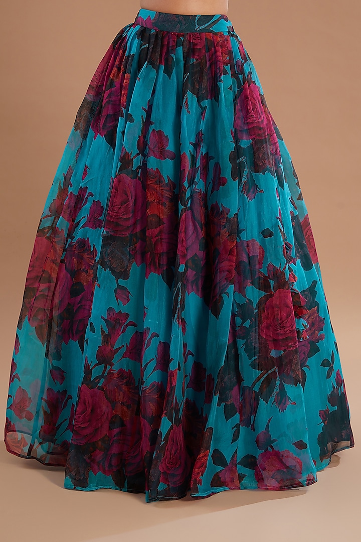 Blue Organza Floral Wedding Lehenga Set by Astha Narang at Pernia's Pop Up Shop