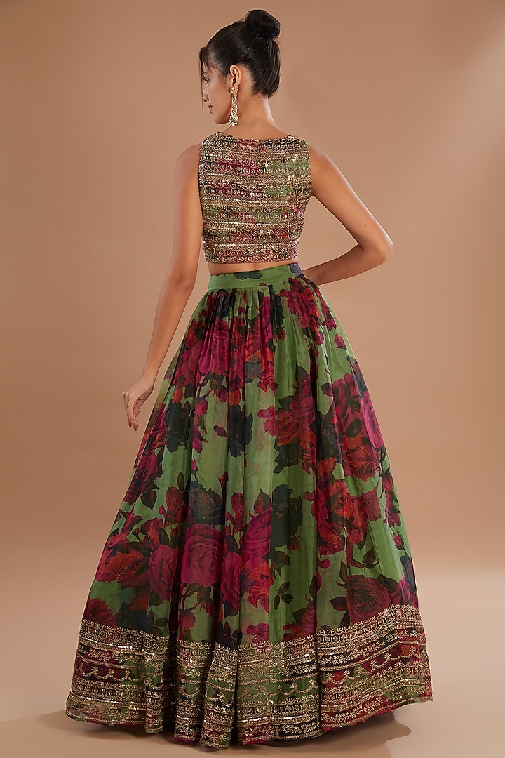 Mehendi Organza Floral Wedding Lehenga Set by Astha Narang at Pernia's Pop Up Shop