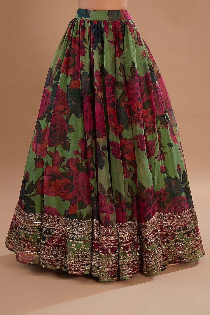 Mehendi Organza Floral Wedding Lehenga Set by Astha Narang at Pernia's Pop Up Shop